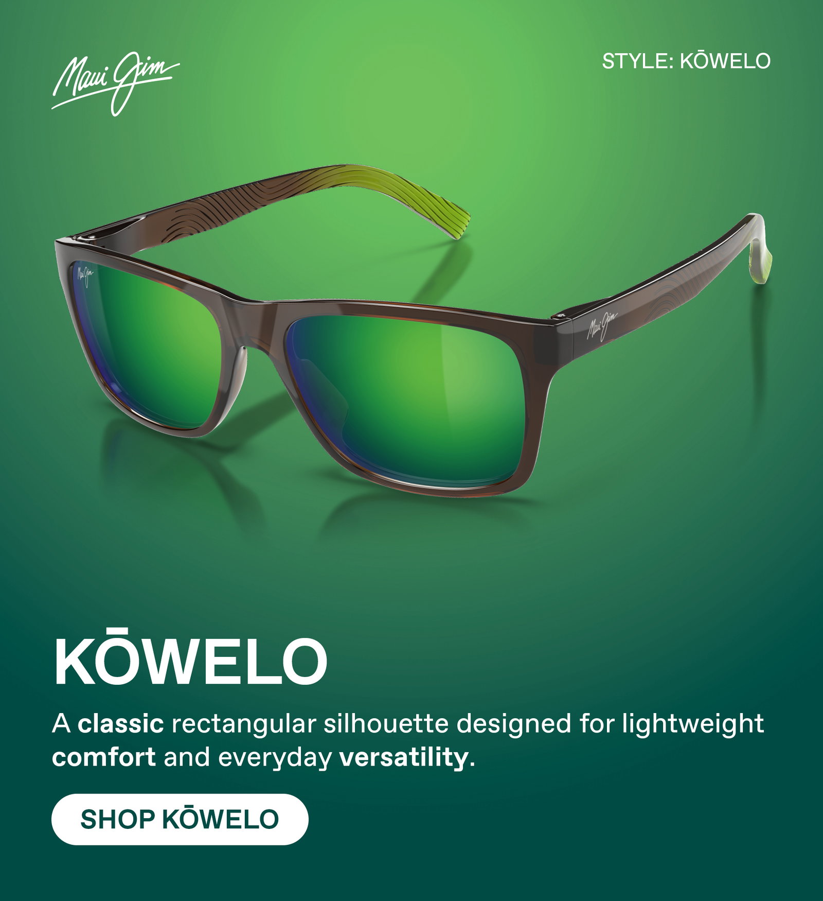 Maui Jim-Kowelo - A classic rectangular silhouette designed for lightweight comfort and everyday versatility. Shop Kowelo