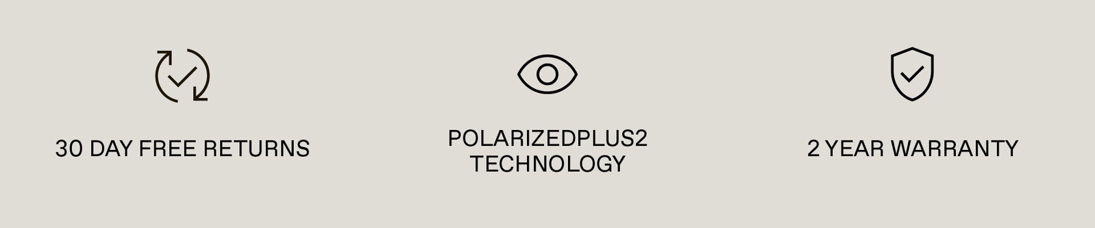 30 days free returns, PolarizedPlus2 Technology, 2 Year Warranty
