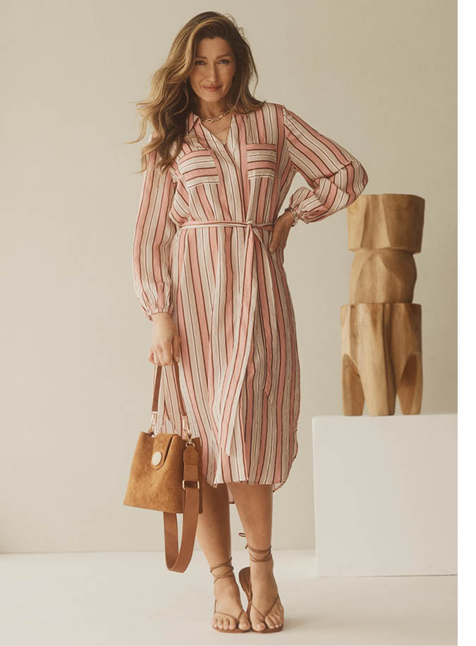 Stripe Full Sleeve Midi Shirt Dress