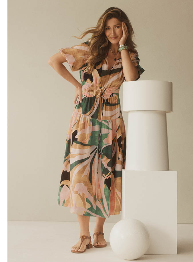 Linen Blend Abstract Maxi Dress