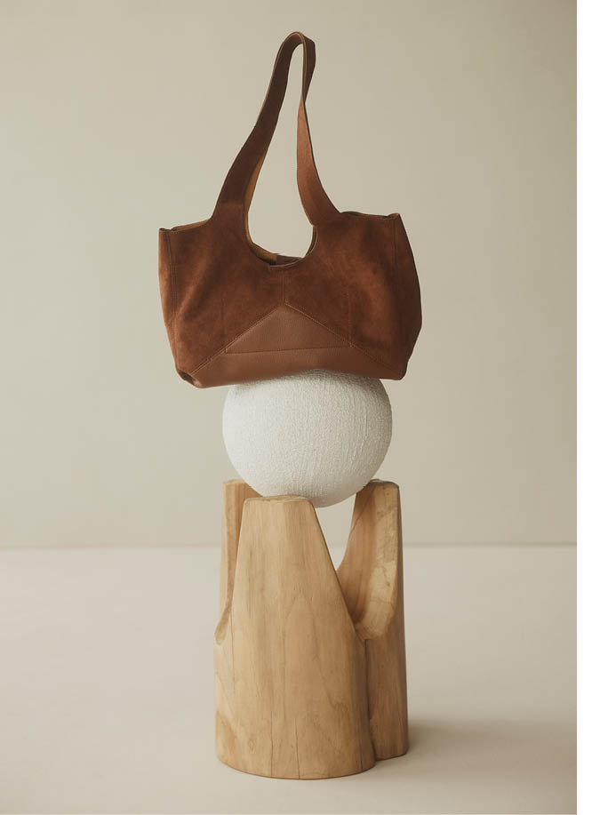 Faux Suede Spliced Tote Bag - Chestnut