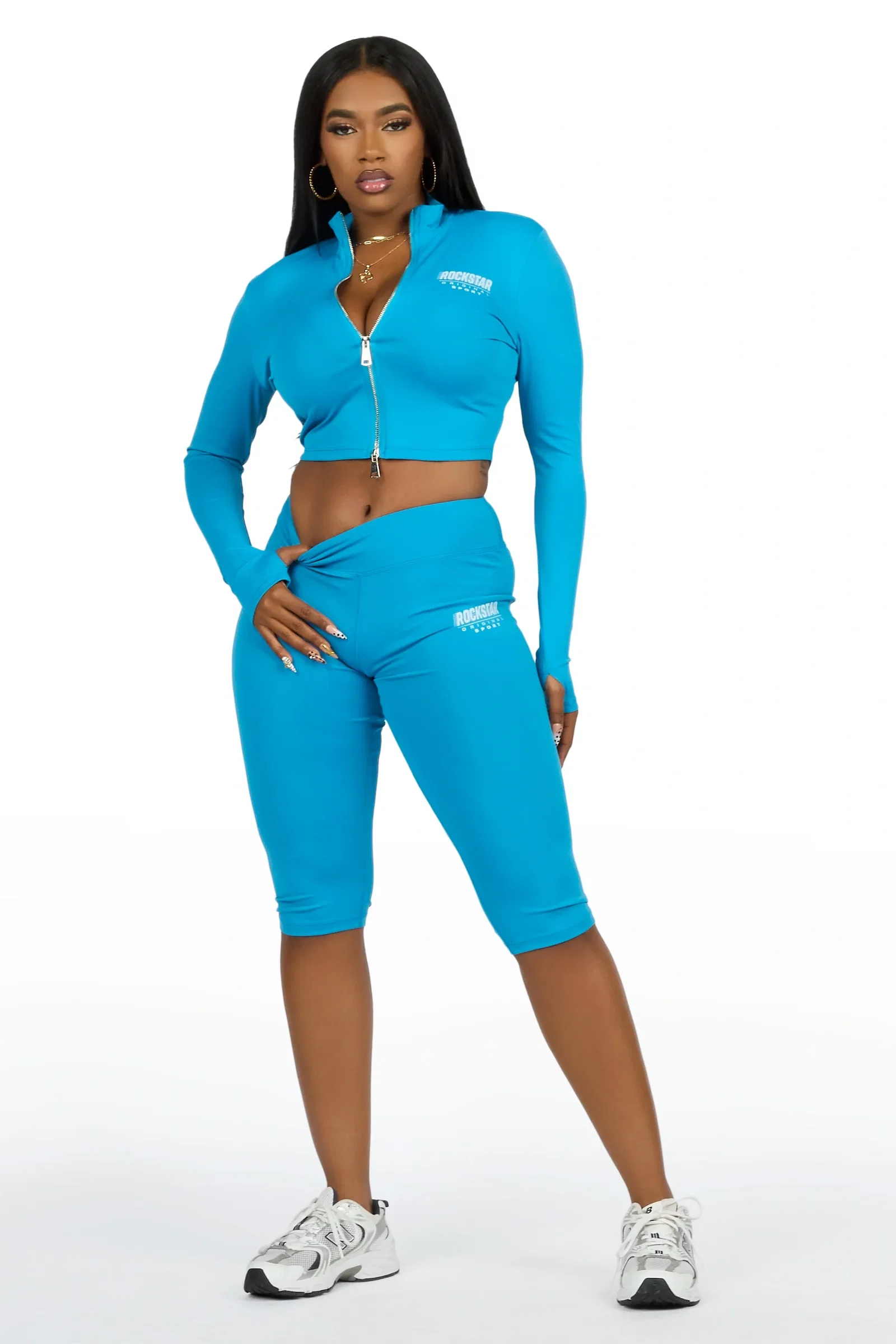 Image of Annalisha Blue Capri Active Set