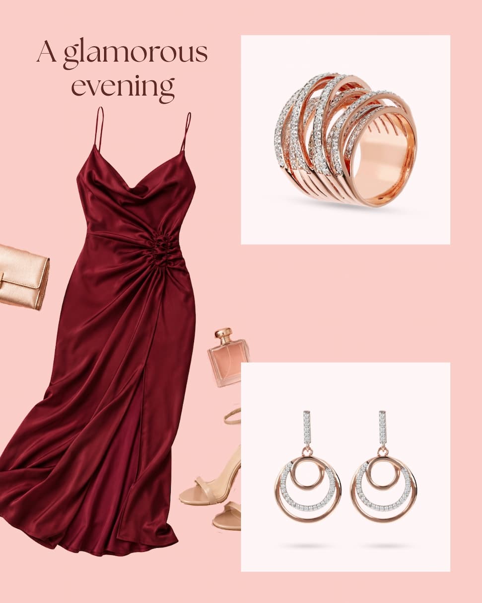 Braided Multi-Strand Band Ring with Cubic Zirconia & Triple-Hoop Pavé Drop Earrings