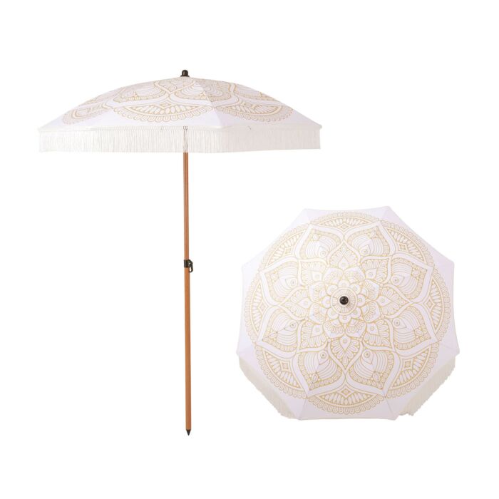Sonnenschirm «Mandala», mit Aufdruck und Fransen