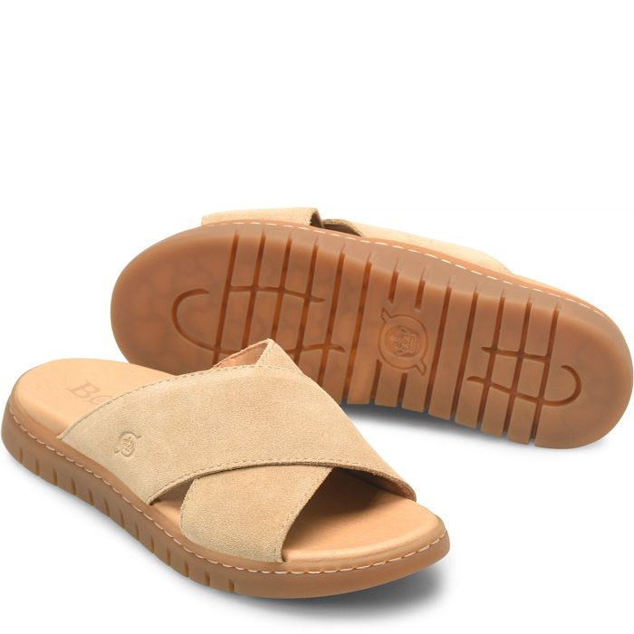 Adia slide sandal in tan suede.