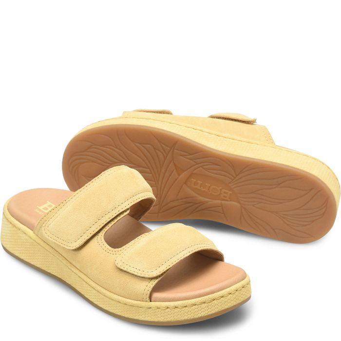 Vivian slide sandal in yellow suede.