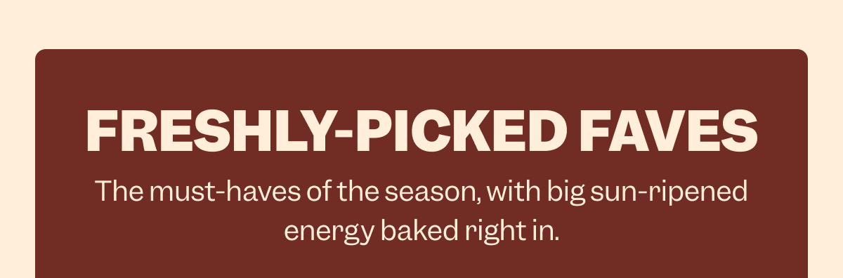 FRESHLY-PICKED FAVES The must-haves of the season, with big sun-ripened energy baked right in.