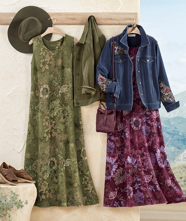 Sketched Florals Seamed Dresses