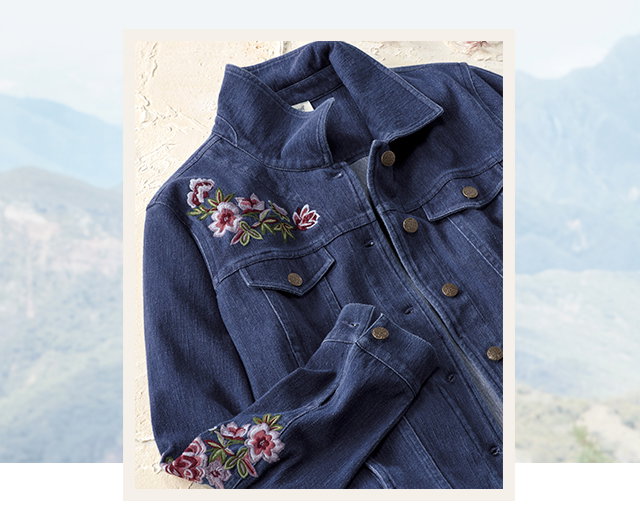 Embroidered Knit Denim Jacket