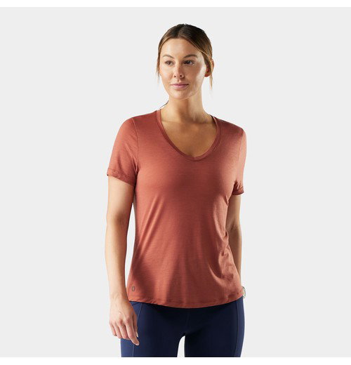 Women's Active Ultralite V-Neck Short Sleeve-Burnt Sienna / M
