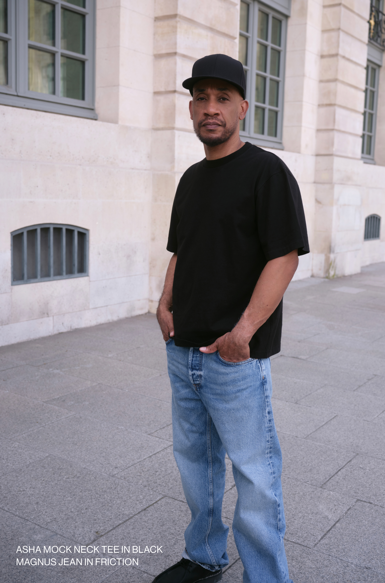 Asha Mock Neck Tee in Black / Magnus Jean in Friction