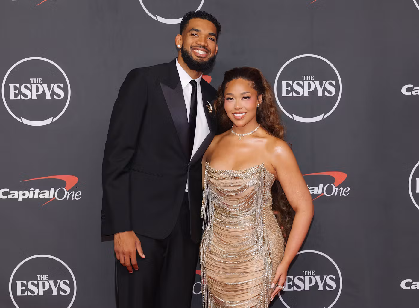NEW YORK, NEW YORK - JULY 15: (L-R) Karl-Anthony Towns and Jordyn Woods attend the 2026 ESPY Awards at David H. Koch Theater at Lincoln Center on July 15, 2026 in New York City.  (Photo by Mike Coppola/Getty Images)