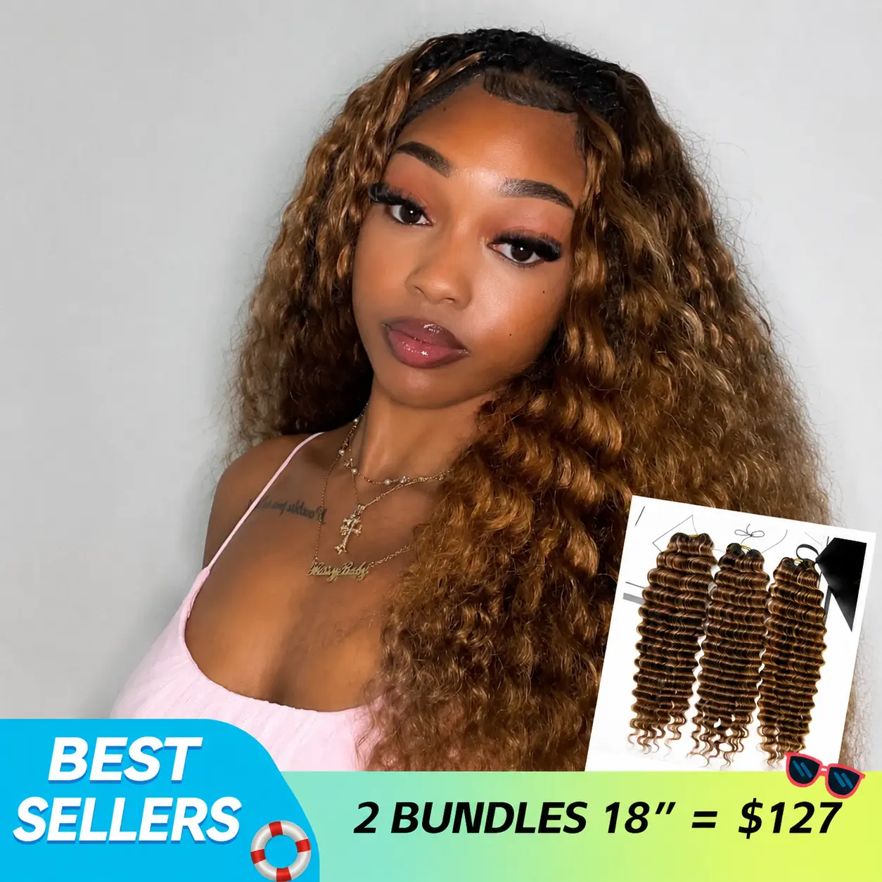 #4/27/30 Mix Color Blend Deep Wave Human Crochet Hair