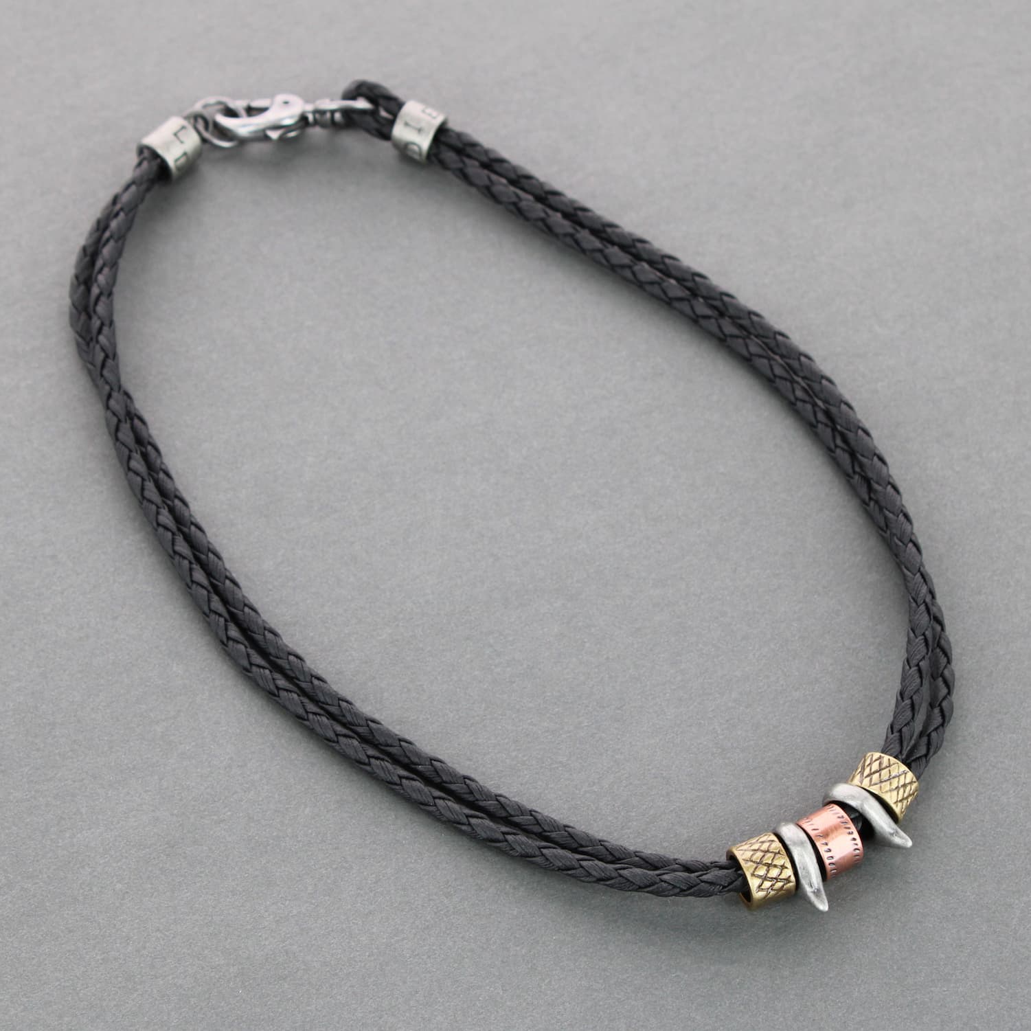 Leather Metal Bead Necklace 