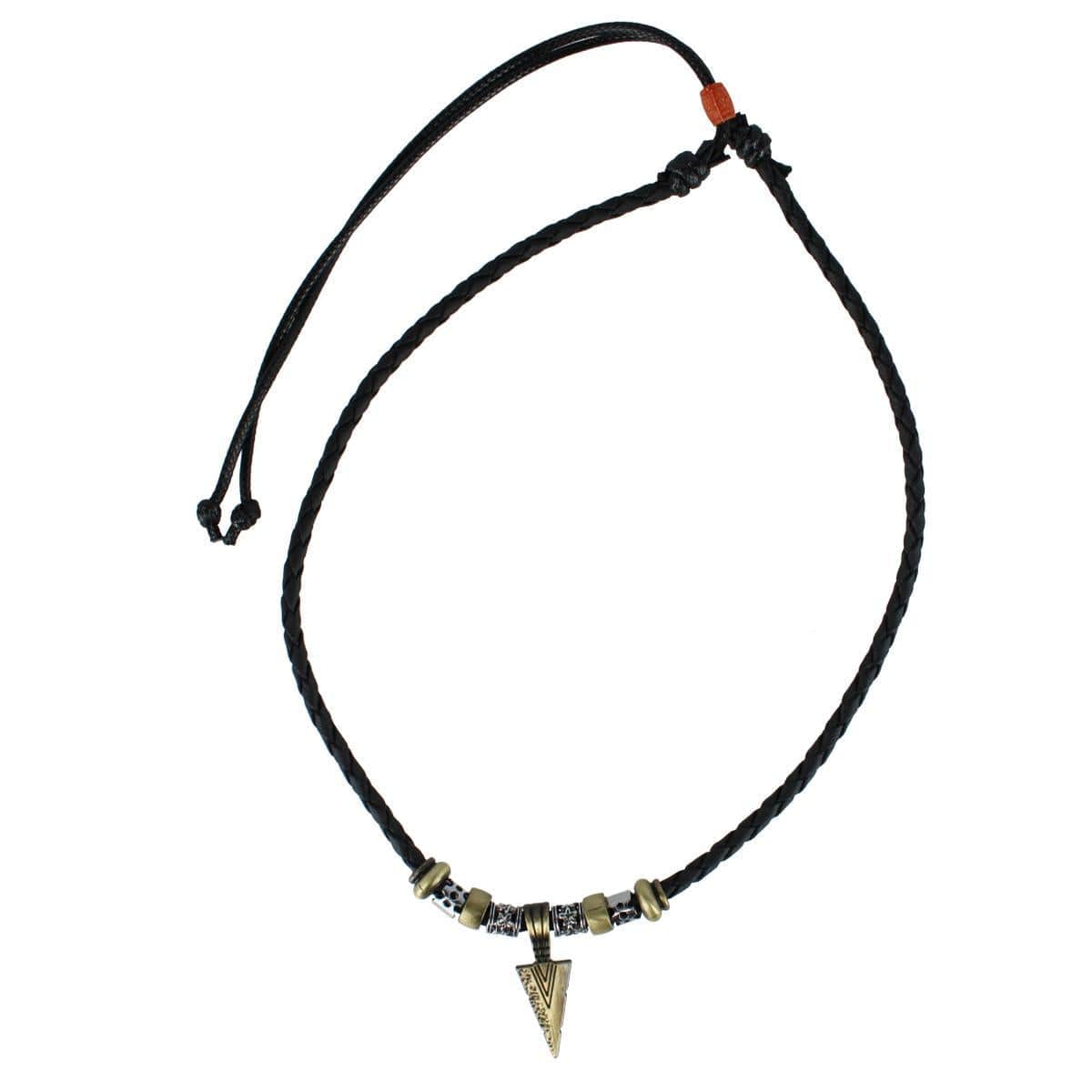 Image of Cheyenne Tribal Triangle and Beaded Vegan Leather Adjustable Necklace