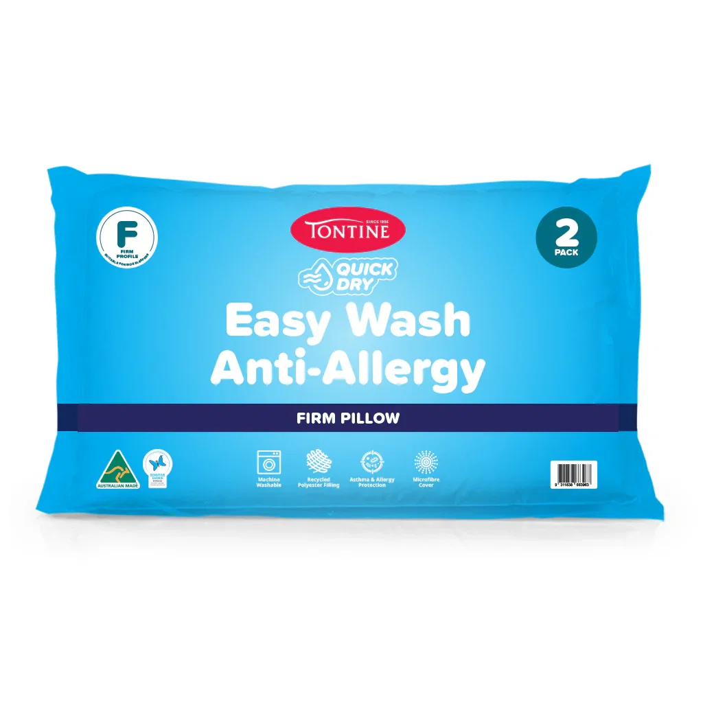 Image of Quick Dry Easy Wash Anti Allergy Pillow 2 Pack - Firm