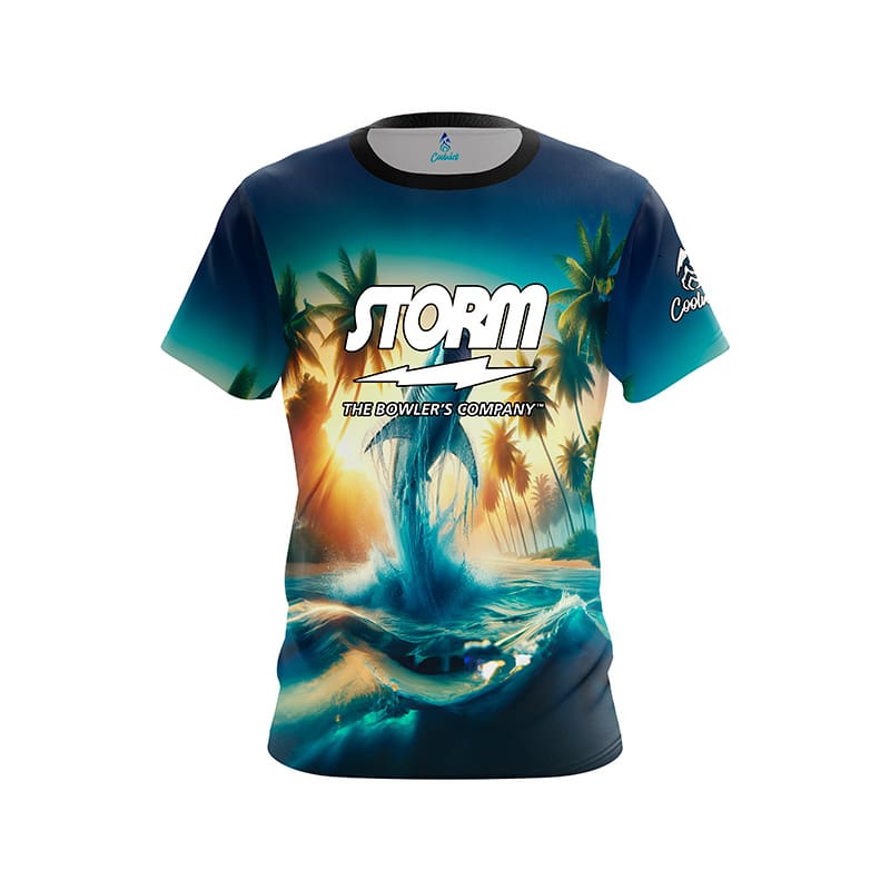 Image of Palm Trees and Sharks CoolWick Bowling Jersey - Storm Bowling