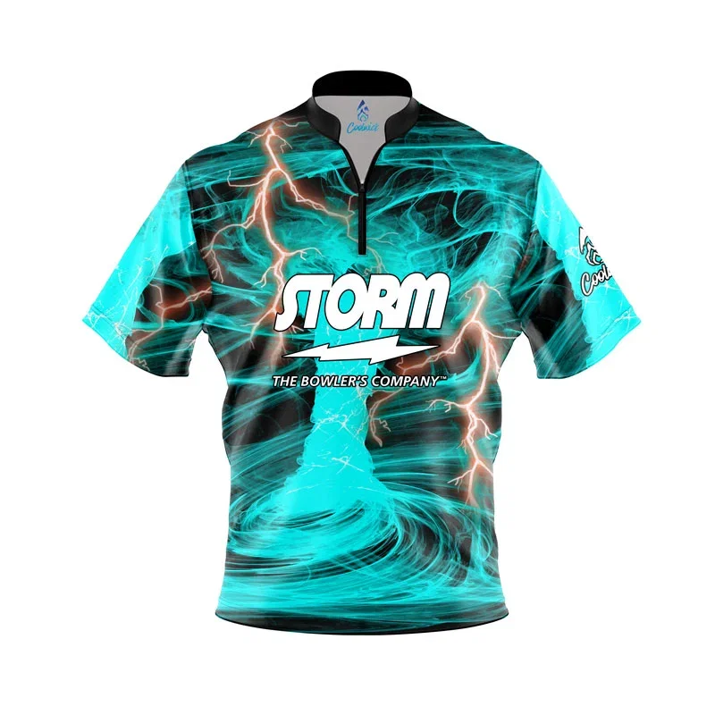 Image of Storm Electrical Tornado Teal Quick Ship CoolWick Sash Zip Bowling Jersey - Large