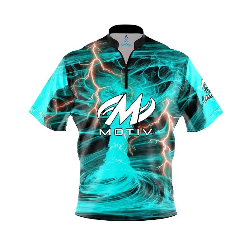 Image of Motiv Electrical Tornado Teal Quick Ship CoolWick Sash Zip Bowling Jersey - XL