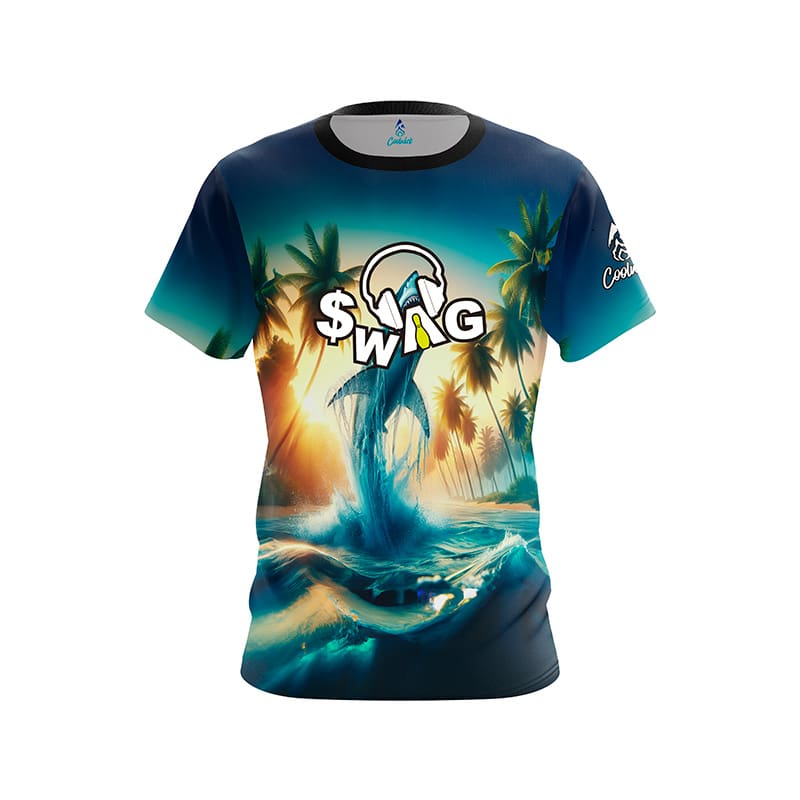 Image of Palm Trees and Sharks CoolWick Bowling Jersey - Swag