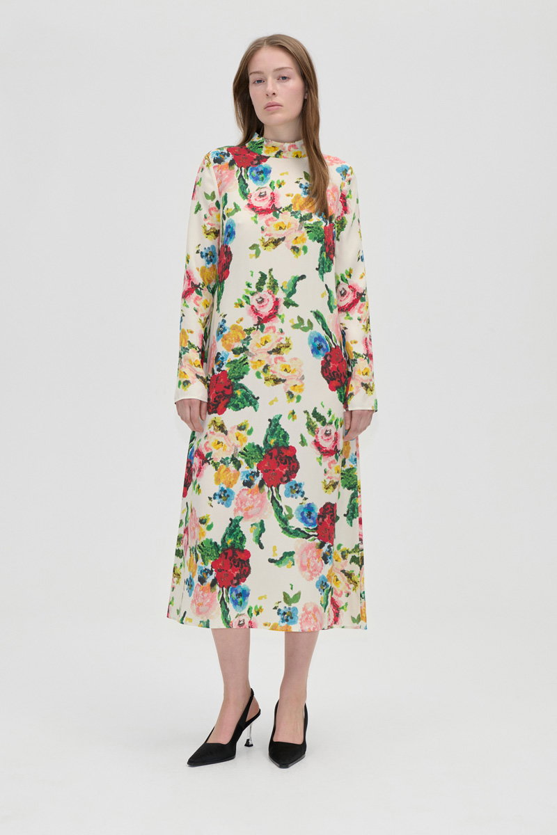 Long Sleeve Midi Dress - Ephemeral Bloom