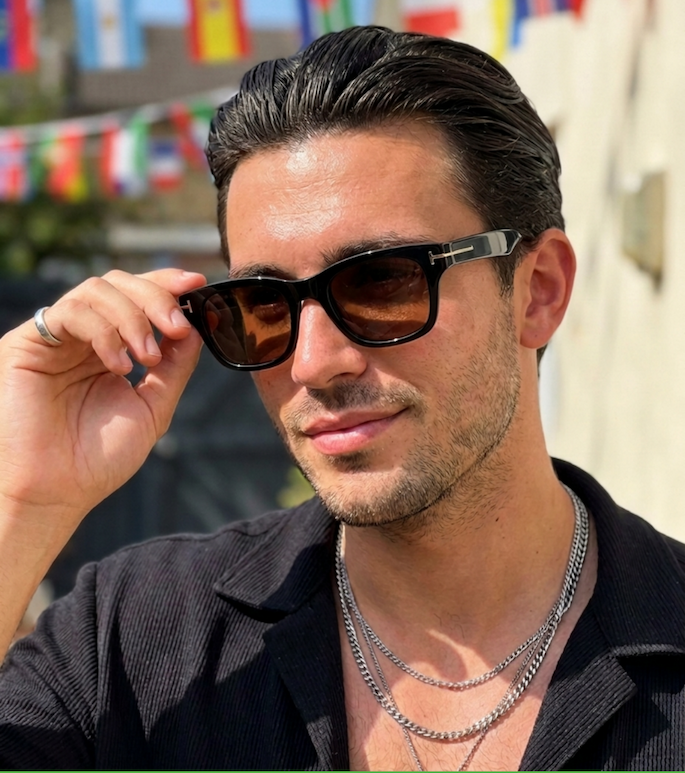 model wearing tom ford sunglasses