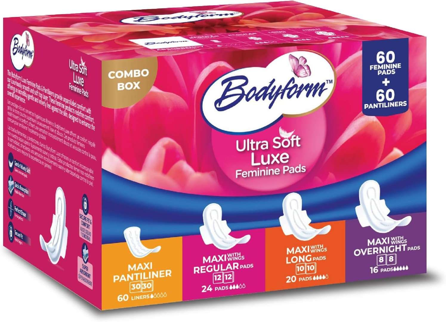 Maxi Pads Combo Box - Assorted Pads - 60 Maxi Pads & 60 Pantiliners