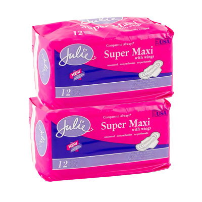 Julie Super Maxi Pads with Wings - 12 Pack