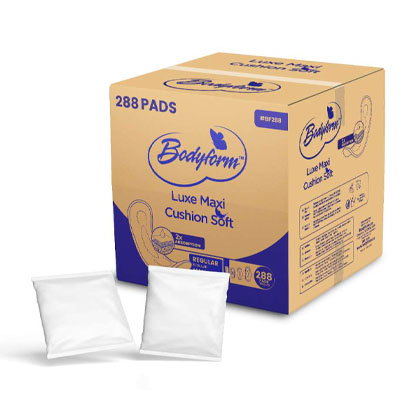 Regular Maxi Pads With Wings, Bulk Packaging - 288 Pads Per Box