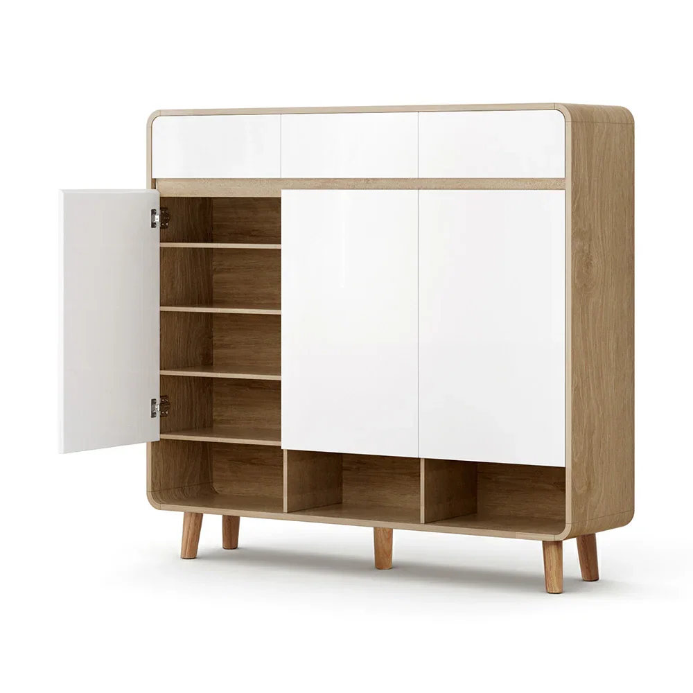 Shoe Rack Cabinet 25 Pairs Storage Cupboard Pine&White