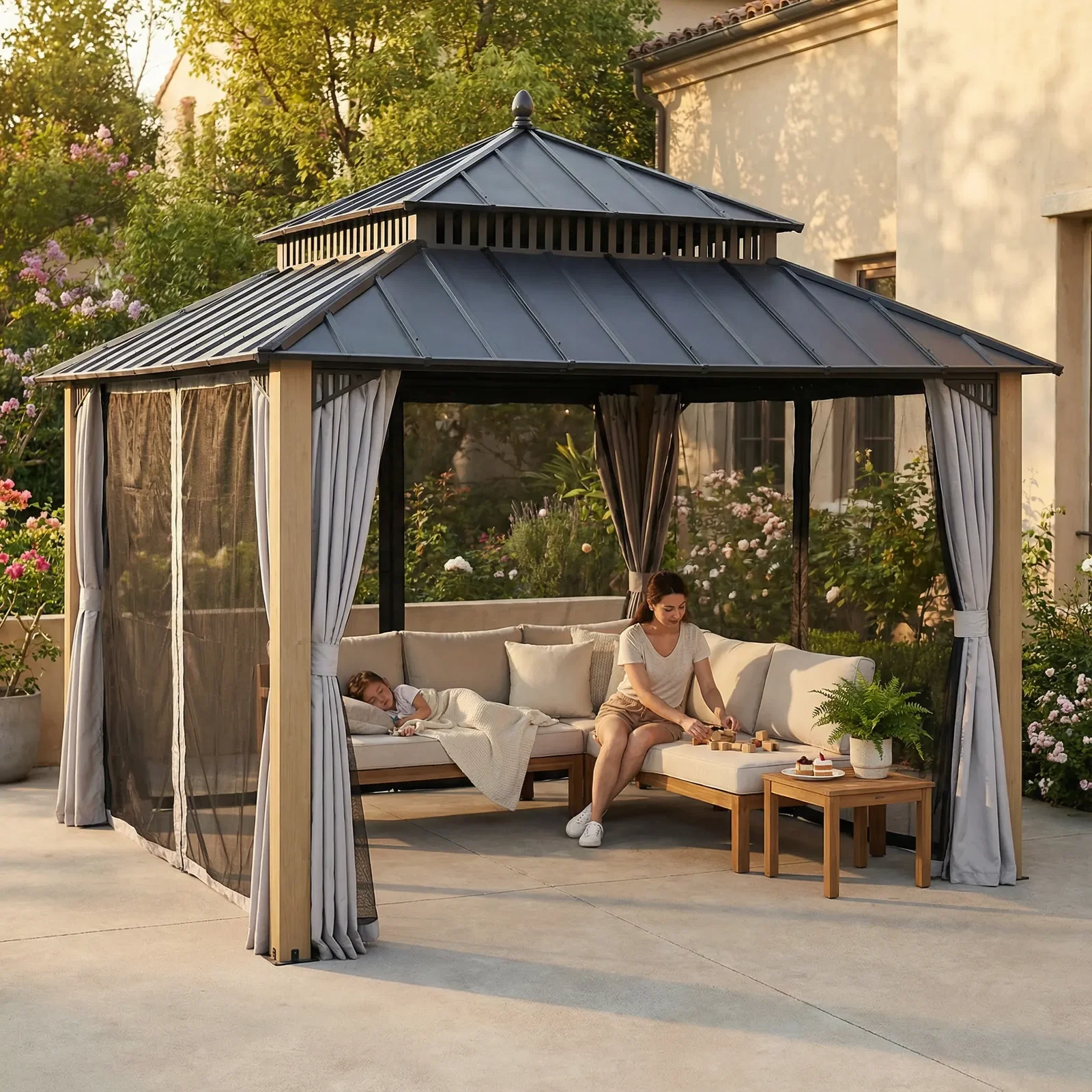 Image of Kingston Elite Steel Cedar Gazebo, 12x12