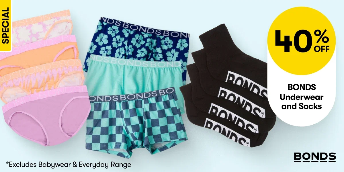 40% OFF Selected BONDS Underwear & Socks - Excludes babywear & everyday range