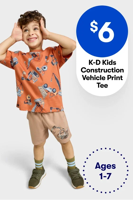 $6 K-D Kids Construction Vehicle Print Tee 