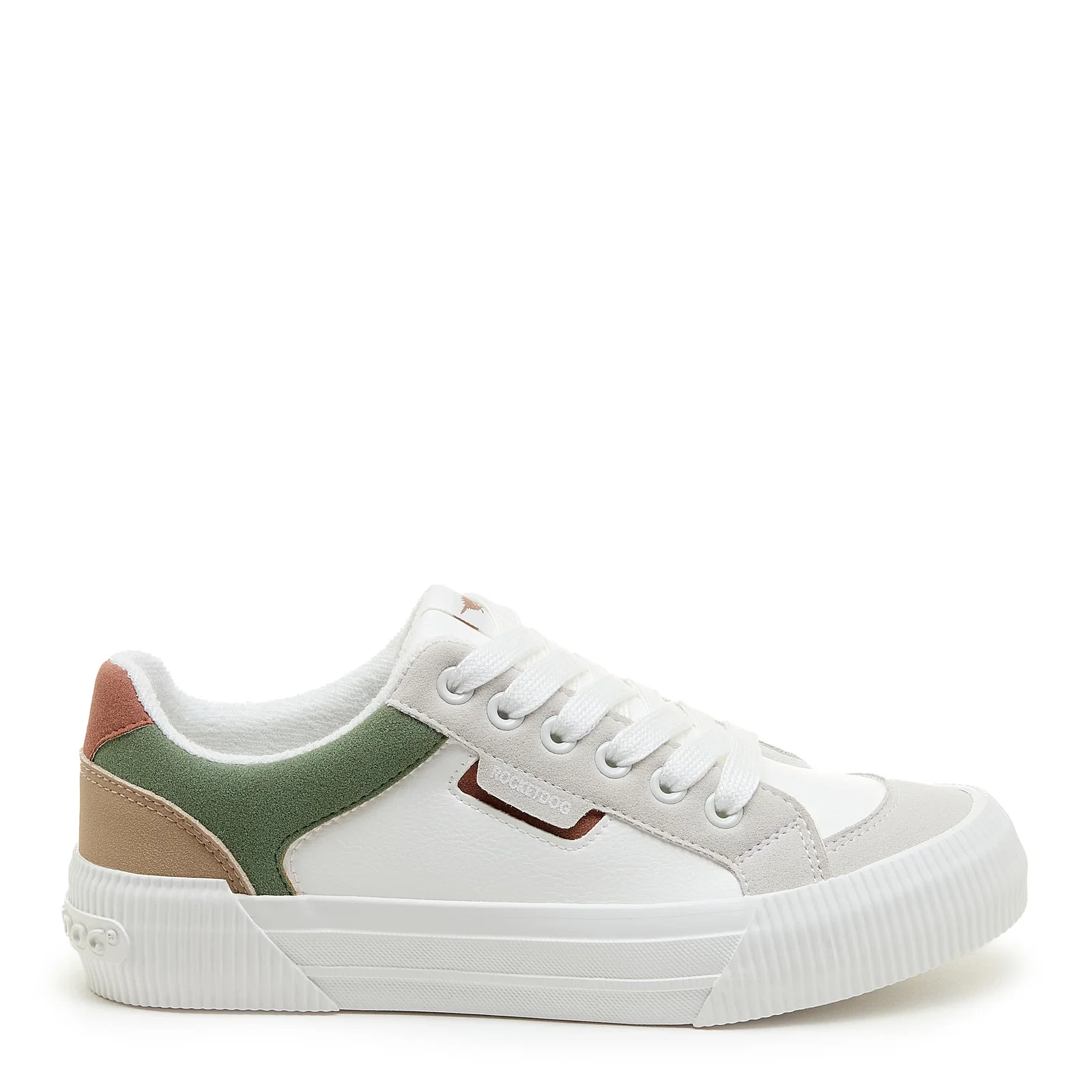 Image of Cheery White Olive Colour Block Trainers