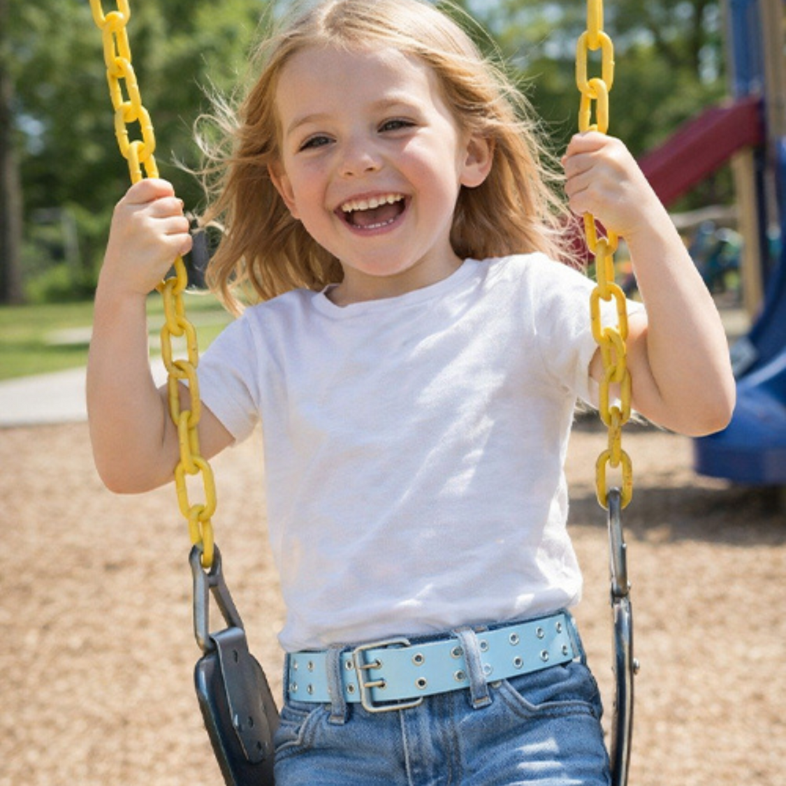 Boy and girl wearing belts 