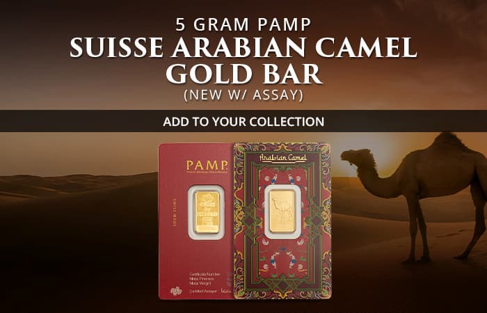 NEW ARRIVAL: 5 Gram PAMP Suisse Arabian Camel Gold Bar (New w/ Assay)