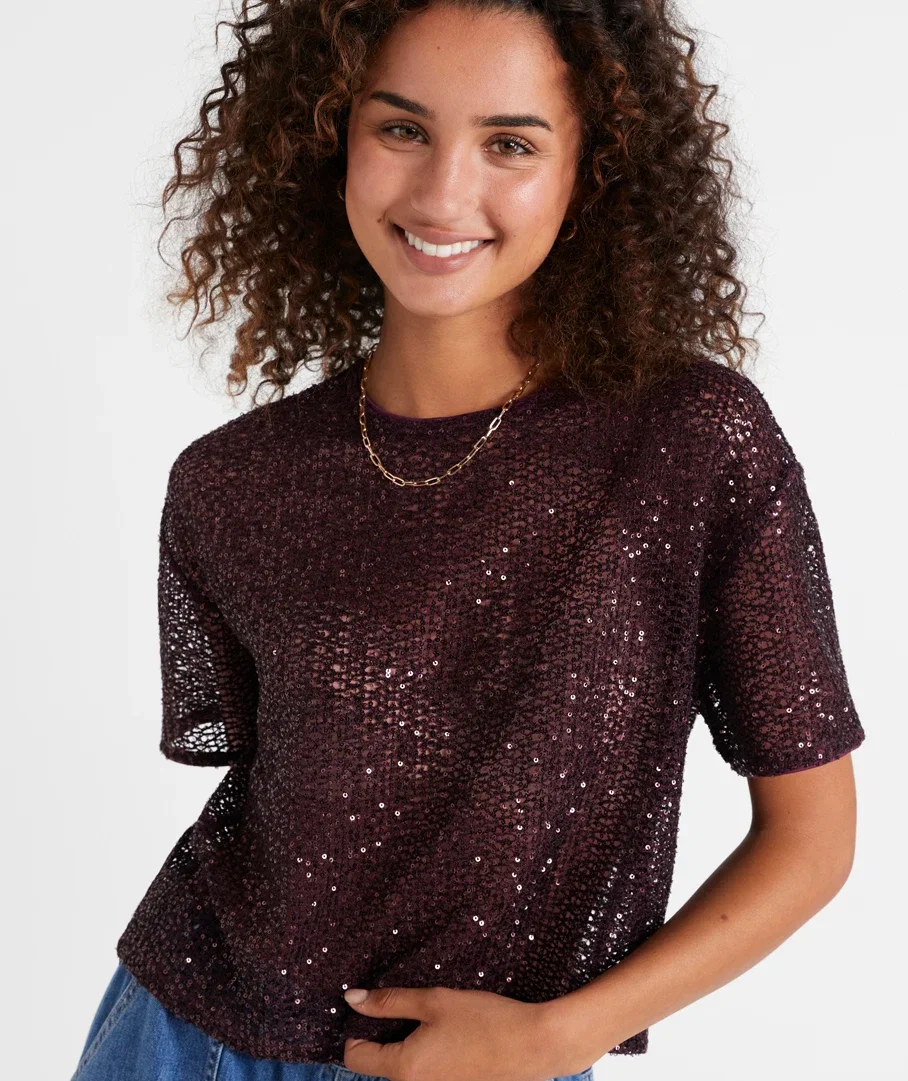SEQUIN CHOPPED T-SHIRT