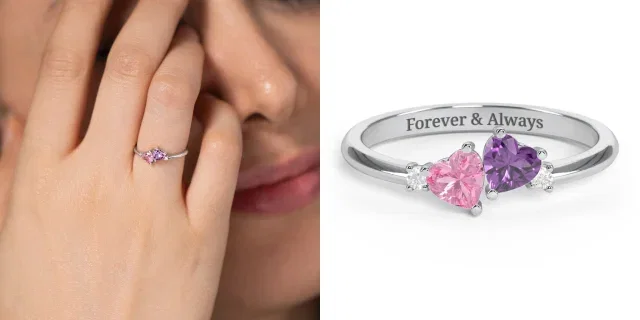 Pair of Hearts Gemstone Promise Ring with Accent Stones