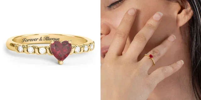 Solitaire Heart Gemstone Ring with Side Accent Stones
