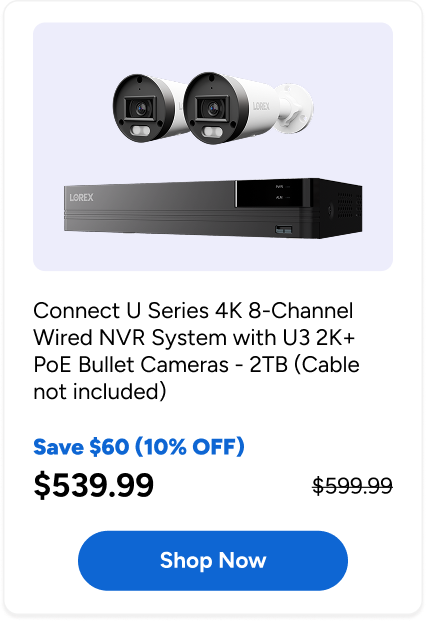 Connect U Series 4K 8-Channel Wired NVR System with U3 2K+ PoE Bullet Cameras - 2TB (Cable not included)