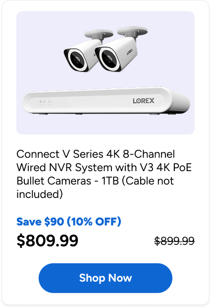 Connect V Series 4K 8-Channel Wired NVR System with V3 4K PoE Bullet Cameras - 1TB (Cable not included)