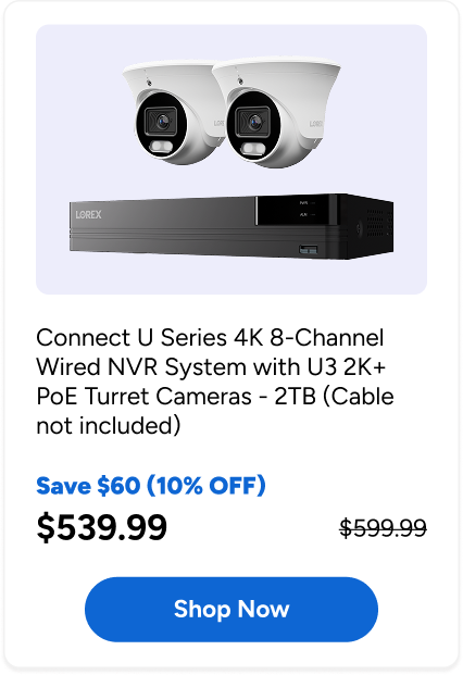 Connect U Series 4K 8-Channel Wired NVR System with U3 2K+ PoE Turret Cameras - 2TB (Cable not included)