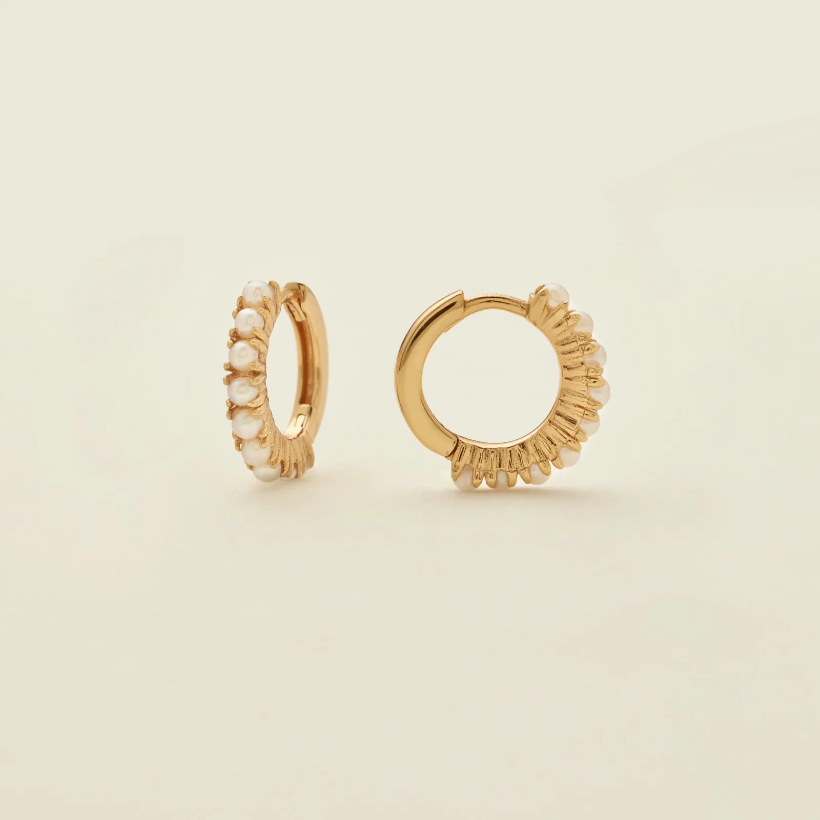 Image of Pearl Huggie Hoop Earrings