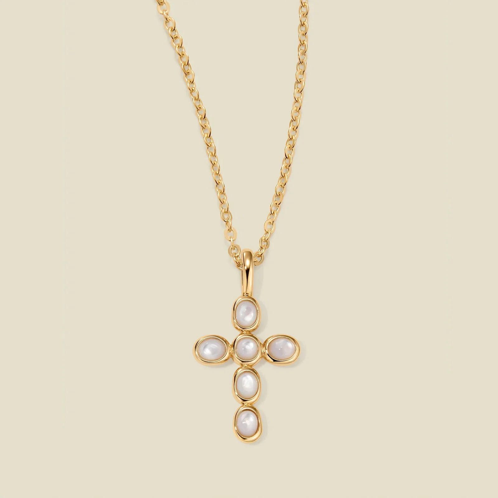 Image of Mother of Pearl Cross Charm Necklace