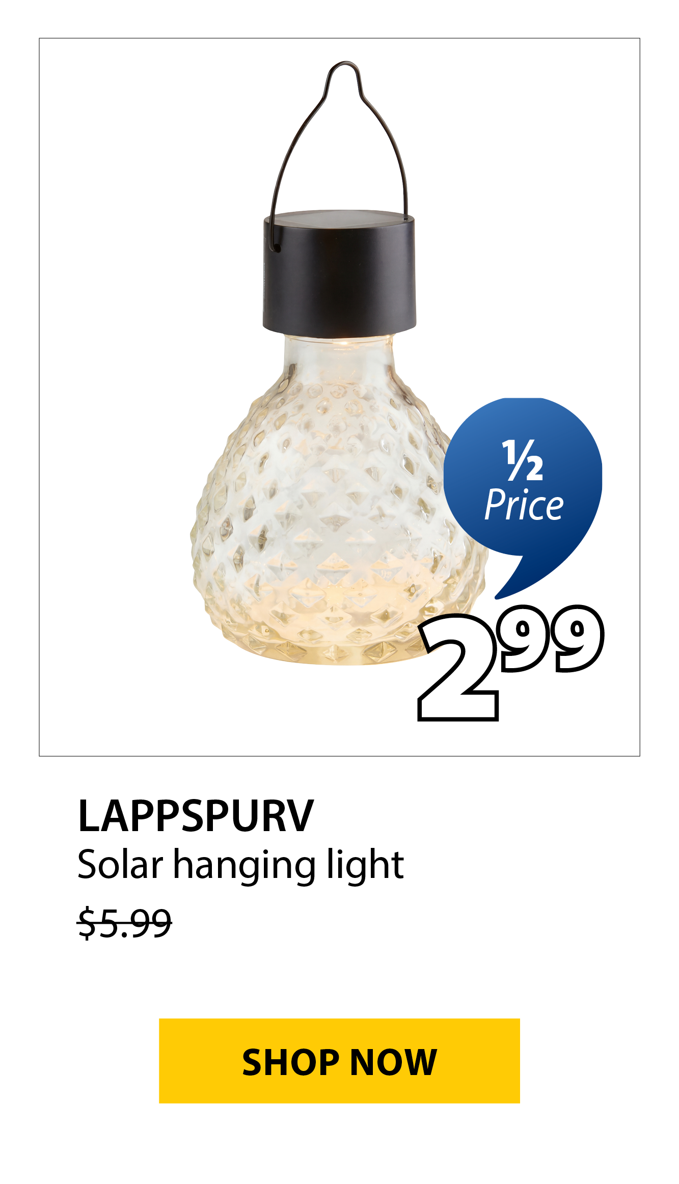 LAPPSPURV Solar hanging light | 1/2 Price