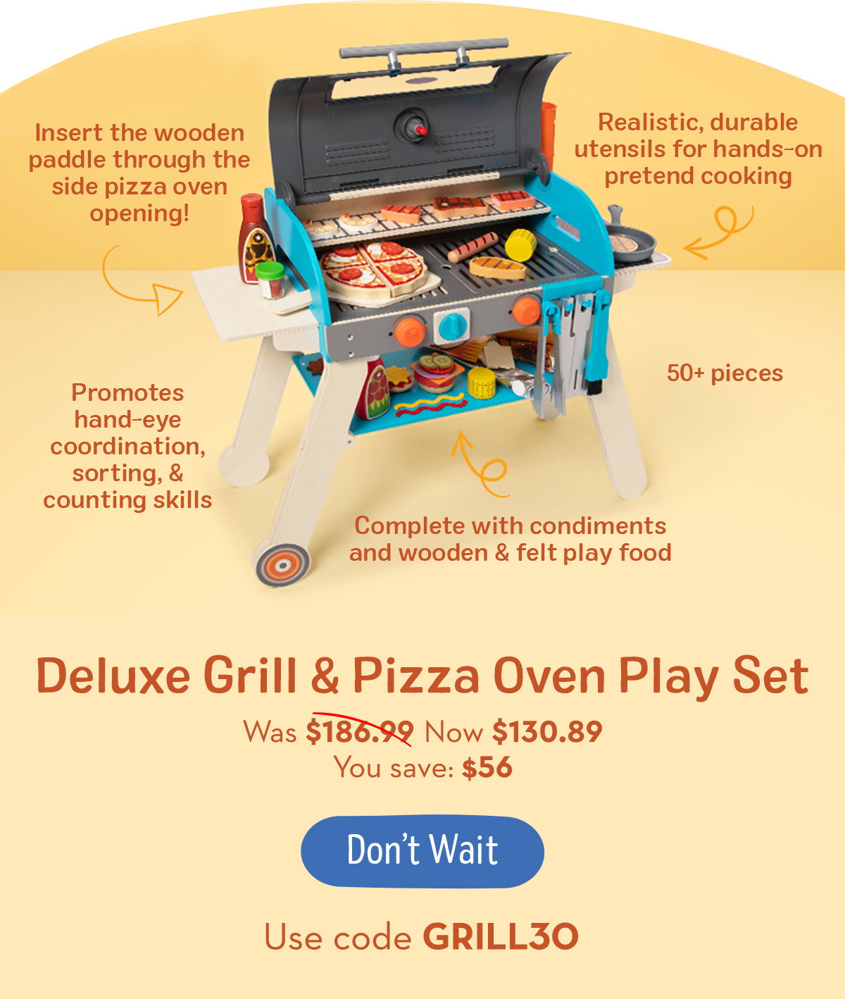 Deluxe Grill & Pizza Oven Play Set   Was $186.99 Now $130.89   You save: $56