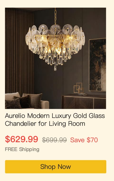 Aurelio Modern Luxury Gold Glass Chandelier for Living Room
