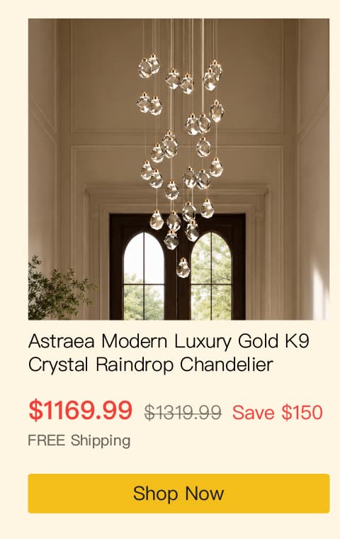Astraea Modern Luxury Gold K9 Crystal Raindrop Chandelier