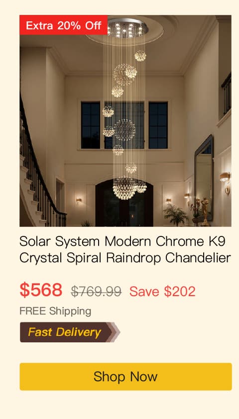 Solar System Modern Luxury Chrome K9 Crystal Spiral Raindrop Chandelier