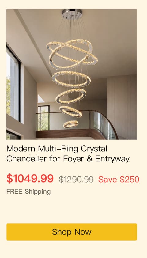 Modern Multi-Ring Crystal Chandelier for Foyer & Entryway